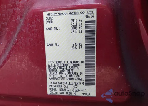 2015 Nissan Altima 2.5 S from USA, damaged, VIN 1N4AL3AP8FC114253